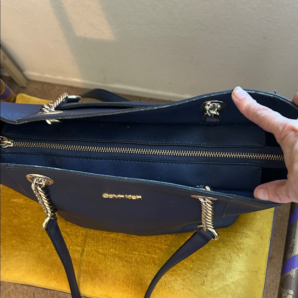 Calvin Klein Navy Tote with Silver Chain - Picture 4 of 11